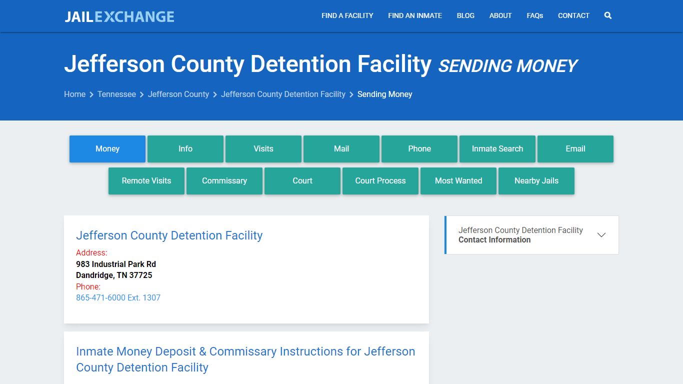 Send Money to Inmate - Jefferson County Detention Facility, TN
